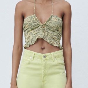 Zara size large metallic thread draped print top